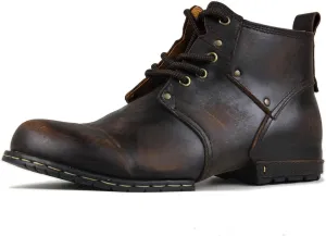 Men's Vintage Brown Chukka Boots Lace-up Motorcycle Casual Leather Dress Ankle Boot for Men Fashion CD-6015-2-Vintage Brown