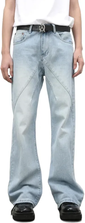 Mens Y2K Wide Leg Jeans Mid Rise Baggy Hip Hop Skater Jeans Vintage Casual Straight Leg Flared Denim Pants Streetwear