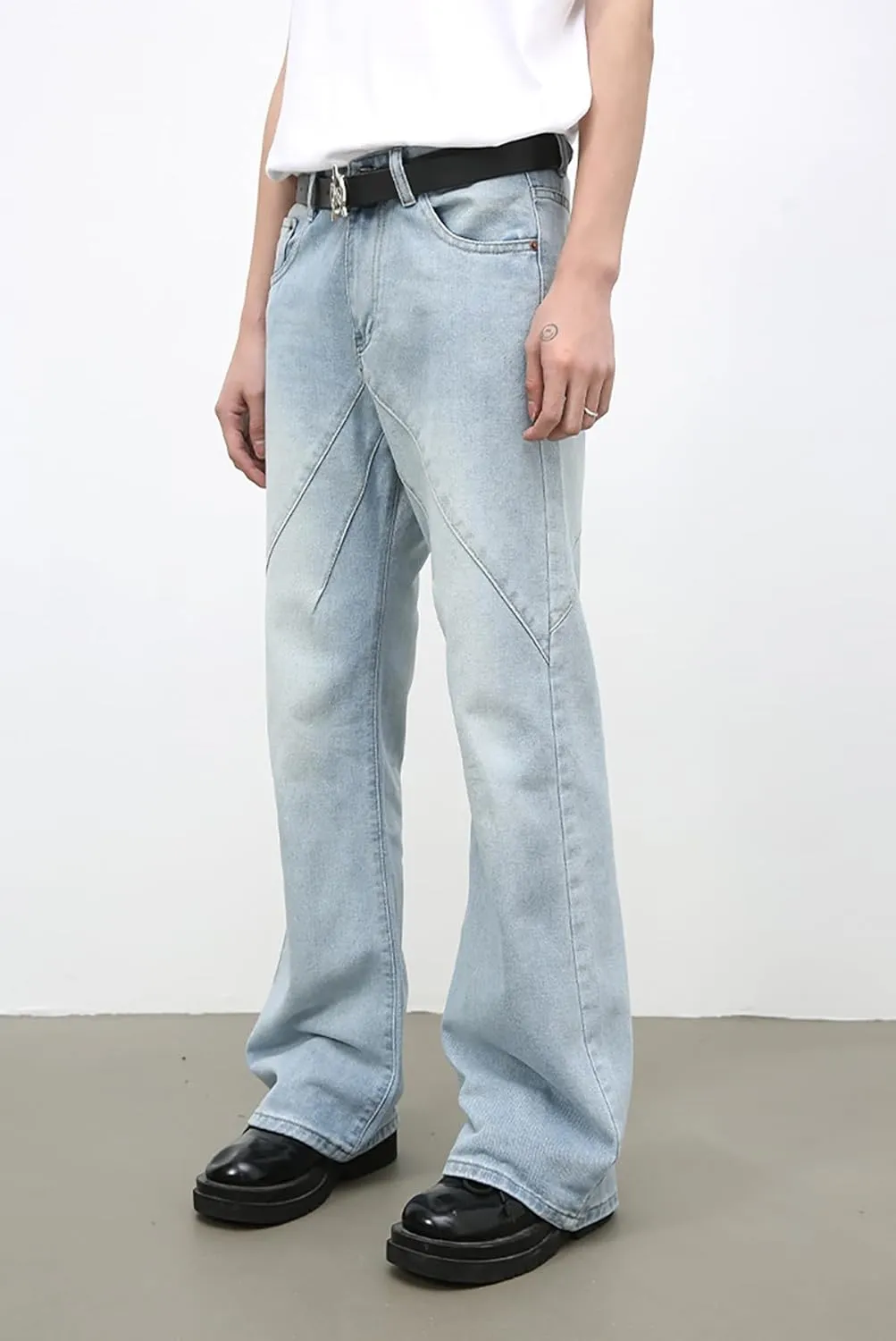 Mens Y2K Wide Leg Jeans Mid Rise Baggy Hip Hop Skater Jeans Vintage Casual Straight Leg Flared Denim Pants Streetwear