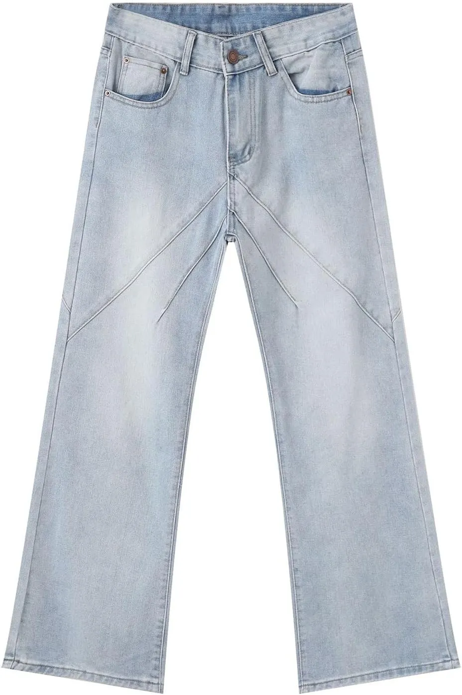Mens Y2K Wide Leg Jeans Mid Rise Baggy Hip Hop Skater Jeans Vintage Casual Straight Leg Flared Denim Pants Streetwear