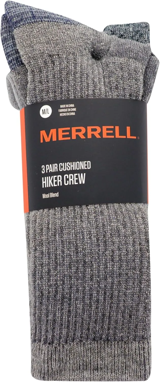 Merrell Unisex Adult Wool Everyday Hiking Crew Socks - 3 & 6 Pairs - Cushioned Moisture Wicking