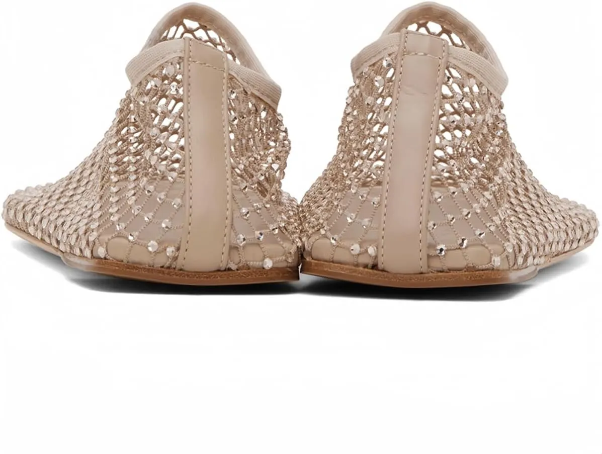 Mesh Ballet Flats Round Toe Shiny Gem Mesh Flats Rhinestone Short Boots Sexy Sandals Cutout Sparkly Comfortable Beach Casual Dress Flats for Women