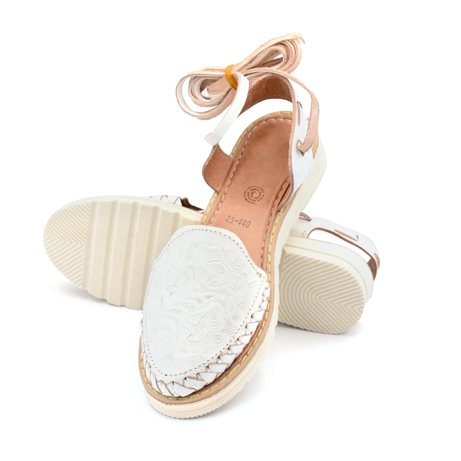 Mexican Leather Shoes with Long Crossed Roman Straps for Women - Model 440 (7, White)