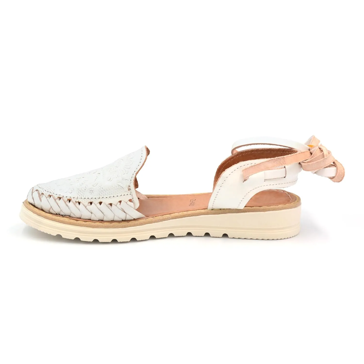 Mexican Leather Shoes with Long Crossed Roman Straps for Women - Model 440 (7, White)