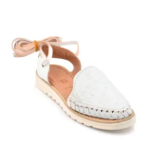 Mexican Leather Shoes with Long Crossed Roman Straps for Women - Model 440 (7, White)
