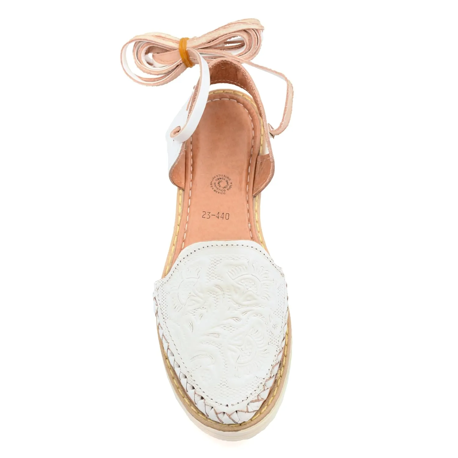 Mexican Leather Shoes with Long Crossed Roman Straps for Women - Model 440 (7, White)