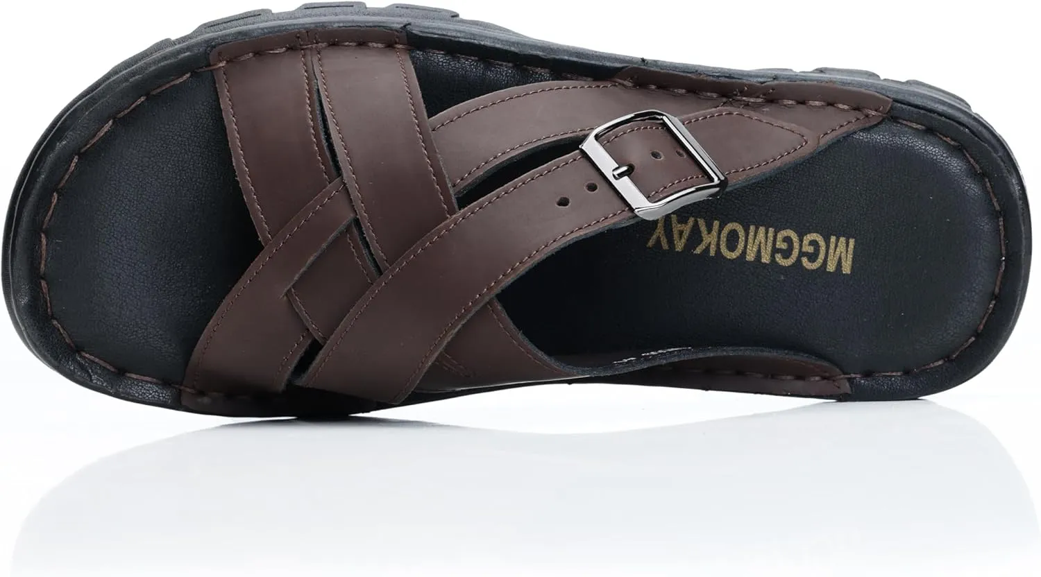 MGGMOKAY Mens Leather Slides Summer Leather Slipper Anti-Slip Comfortable Outdoor Sandals with Adjustable Strap