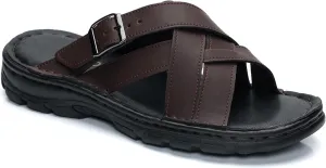 MGGMOKAY Mens Leather Slides Summer Leather Slipper Anti-Slip Comfortable Outdoor Sandals with Adjustable Strap