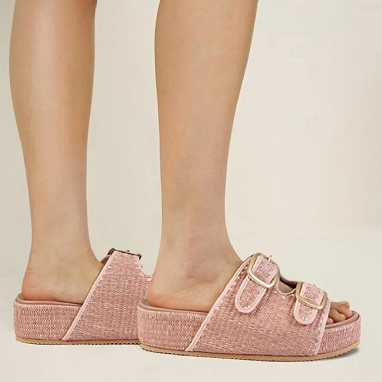 MICIFA Platform Sandals for Women Espadrille Wedges Summer Beach Sandals Comfortable Cute Woven Straw Crochet Sandals Shoes Casual Adjustable Double Buckle Strap Sandals