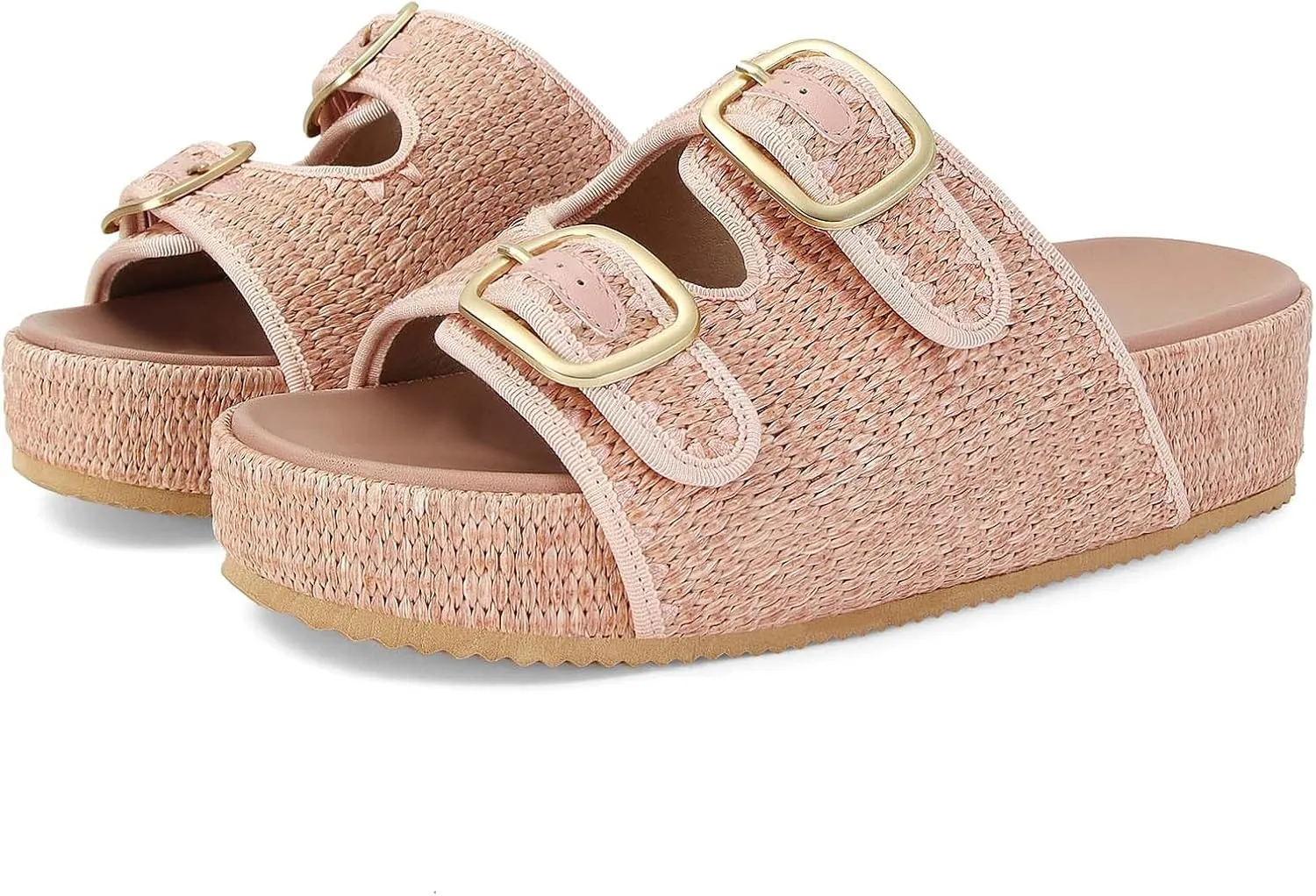 MICIFA Platform Sandals for Women Espadrille Wedges Summer Beach Sandals Comfortable Cute Woven Straw Crochet Sandals Shoes Casual Adjustable Double Buckle Strap Sandals