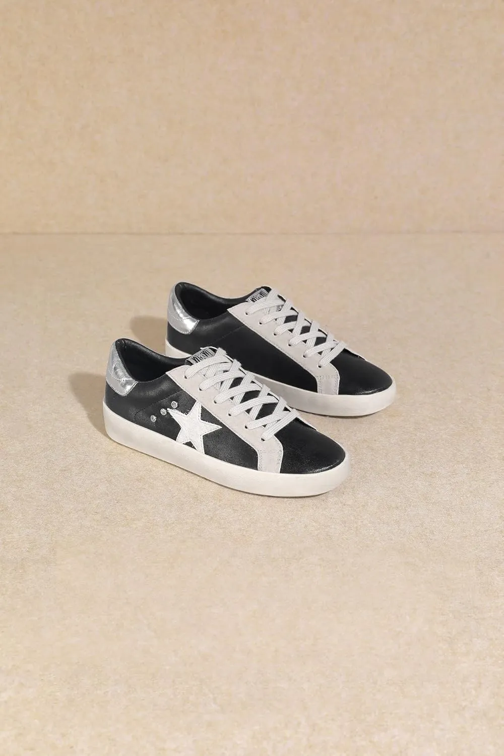 Mi.iM Brady Rubber Sole Lace-up Rhinestone Glitter Leather Suede Star Sneakers