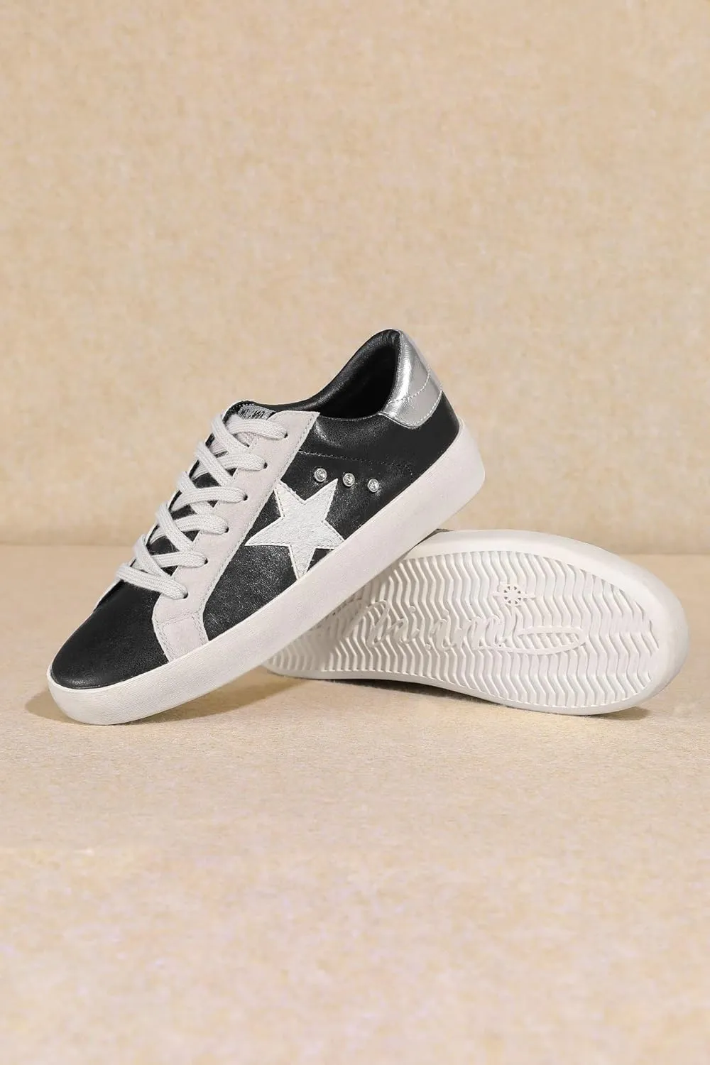 Mi.iM Brady Rubber Sole Lace-up Rhinestone Glitter Leather Suede Star Sneakers