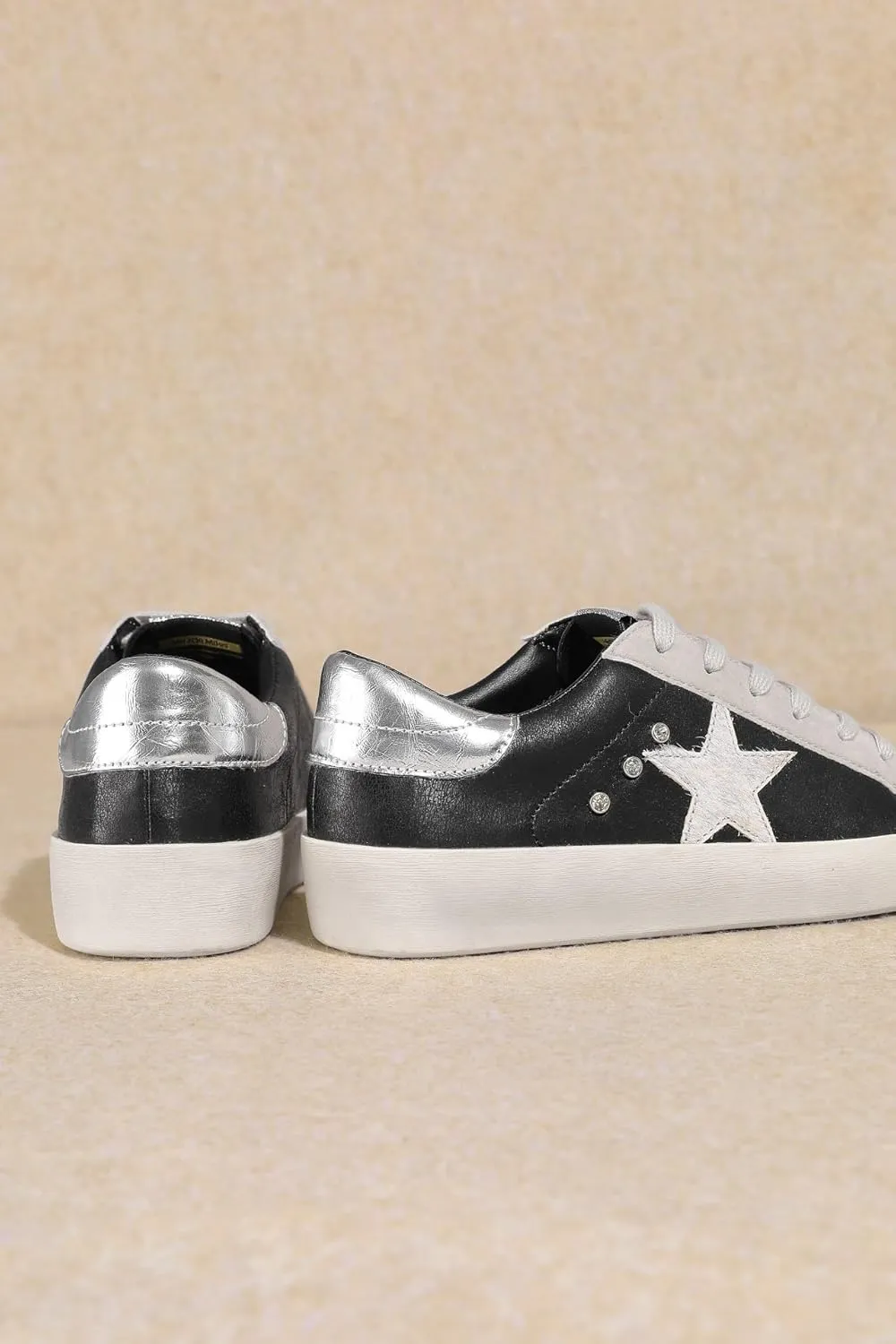 Mi.iM Brady Rubber Sole Lace-up Rhinestone Glitter Leather Suede Star Sneakers
