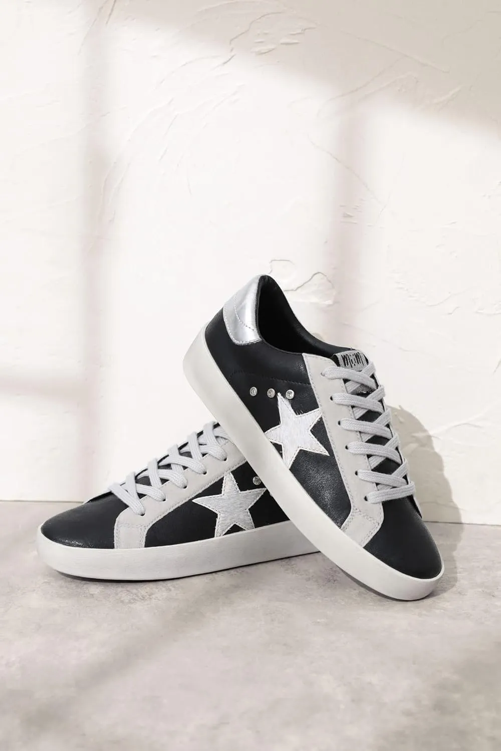 Mi.iM Brady Rubber Sole Lace-up Rhinestone Glitter Leather Suede Star Sneakers