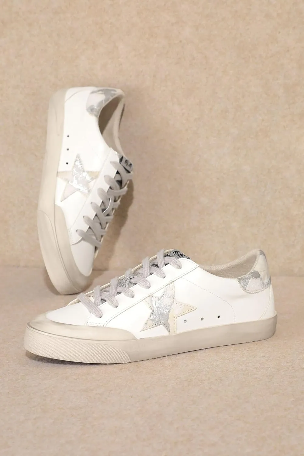 Mi.iM Sadie Rubber Sole Lace-up Leather Star Sneakers