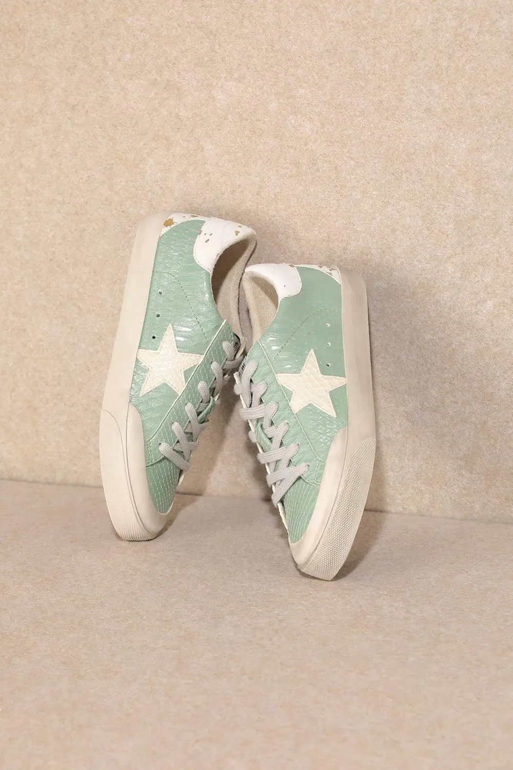 Mi.iM Sadie Rubber Sole Lace-up Leather Star Sneakers