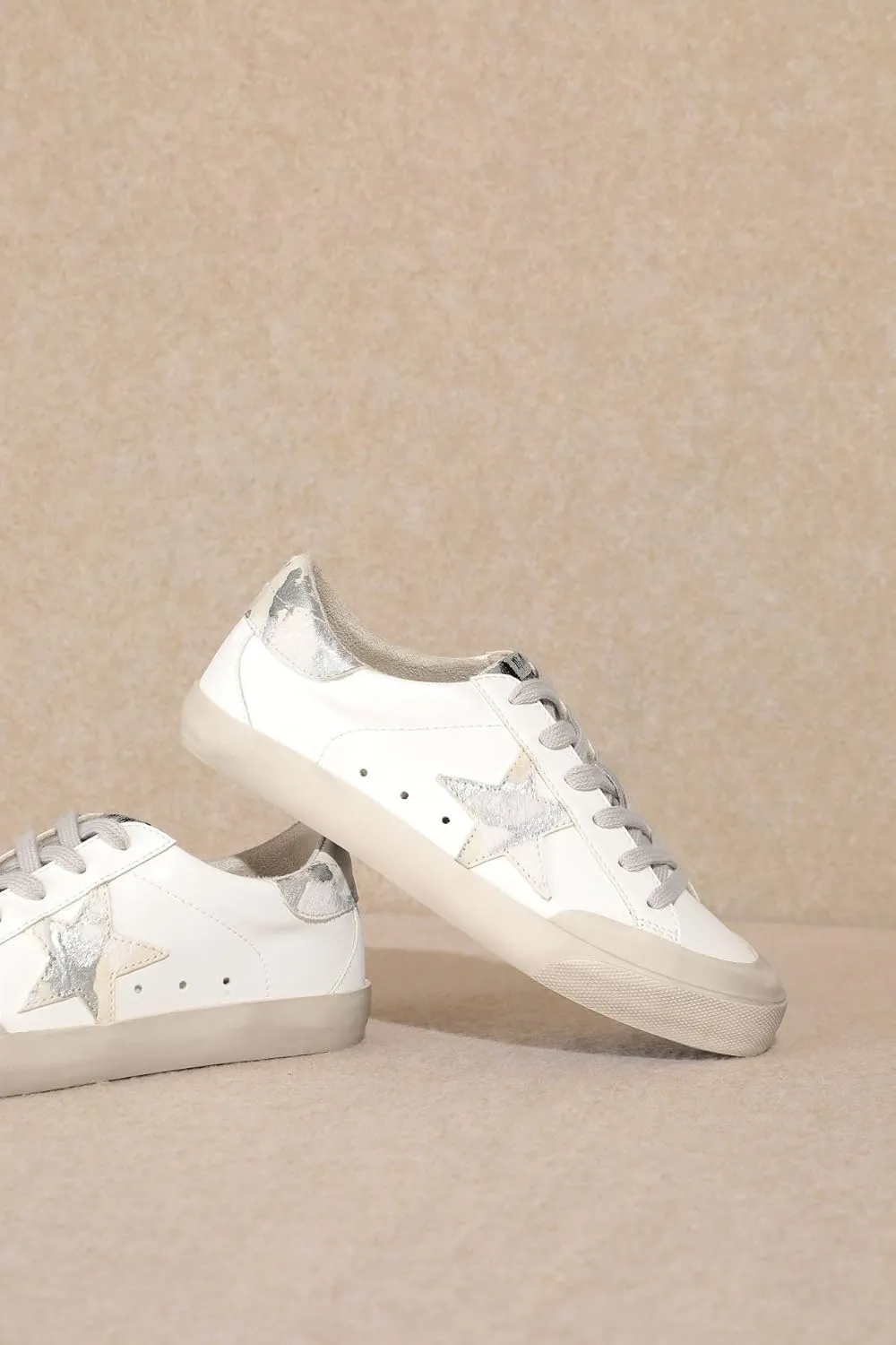 Mi.iM Sadie Rubber Sole Lace-up Leather Star Sneakers