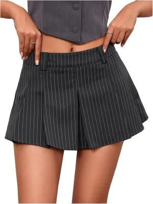 Milumia Women's Striped Low Waisted Pleated Mini Skirt Y2k Trendy Short Skater Skirts