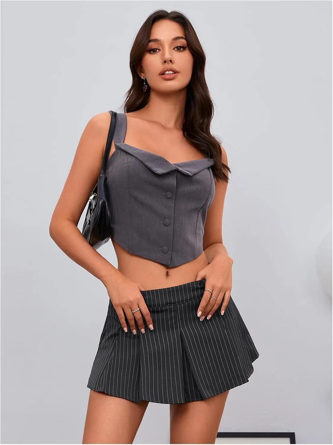 Milumia Women's Striped Low Waisted Pleated Mini Skirt Y2k Trendy Short Skater Skirts