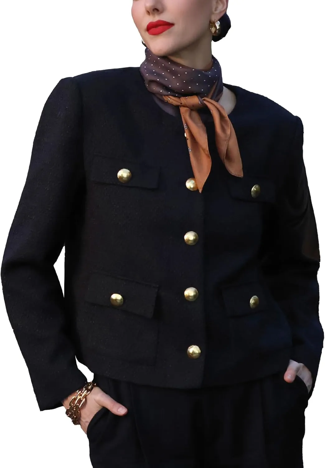 M.Infisavo 2025 Women Tweed Jacket Cropped Blazers Spring Summer Elegant Round Neck Pockets Business Casual Outfit