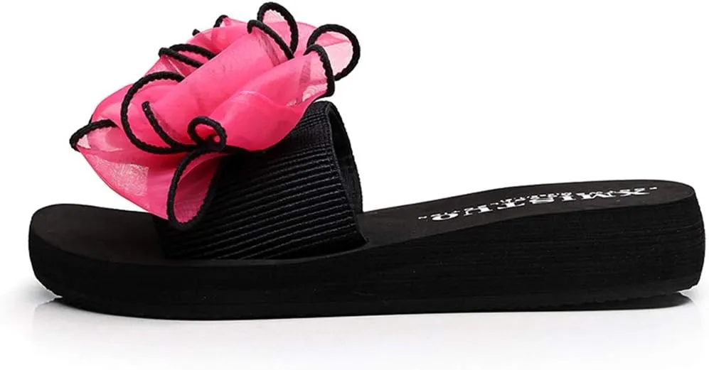 MIOKE Women's Bohemian Bowknot Flat Slide Sandals Fashion Comfort Anti-Slip Platform Summer Beach Sandals