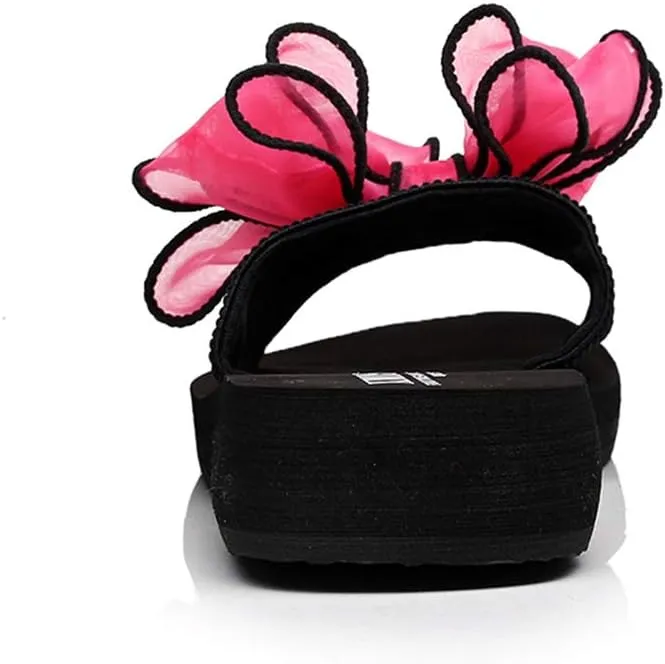 MIOKE Women's Bohemian Bowknot Flat Slide Sandals Fashion Comfort Anti-Slip Platform Summer Beach Sandals