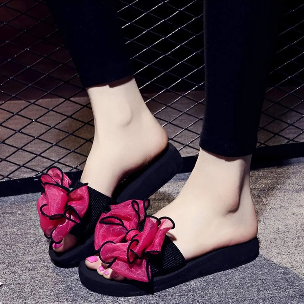 MIOKE Women's Bohemian Bowknot Flat Slide Sandals Fashion Comfort Anti-Slip Platform Summer Beach Sandals