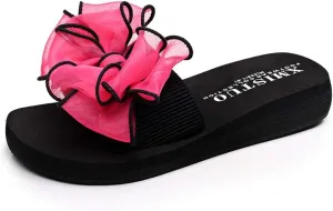 MIOKE Women's Bohemian Bowknot Flat Slide Sandals Fashion Comfort Anti-Slip Platform Summer Beach Sandals