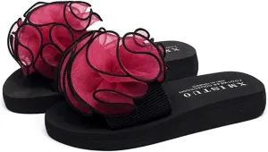 MIOKE Women's Bohemian Flower Flat Slide Sandals Fashion Comfort Anti-Slip Platform Summer Beach Sandals