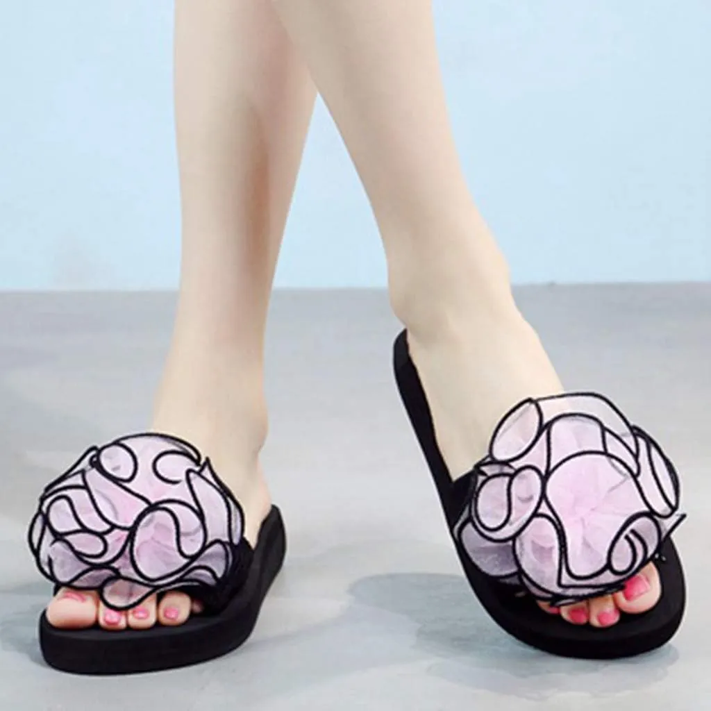 MIOKE Women's Bohemian Flower Flat Slide Sandals Fashion Comfort Anti-Slip Platform Summer Beach Sandals