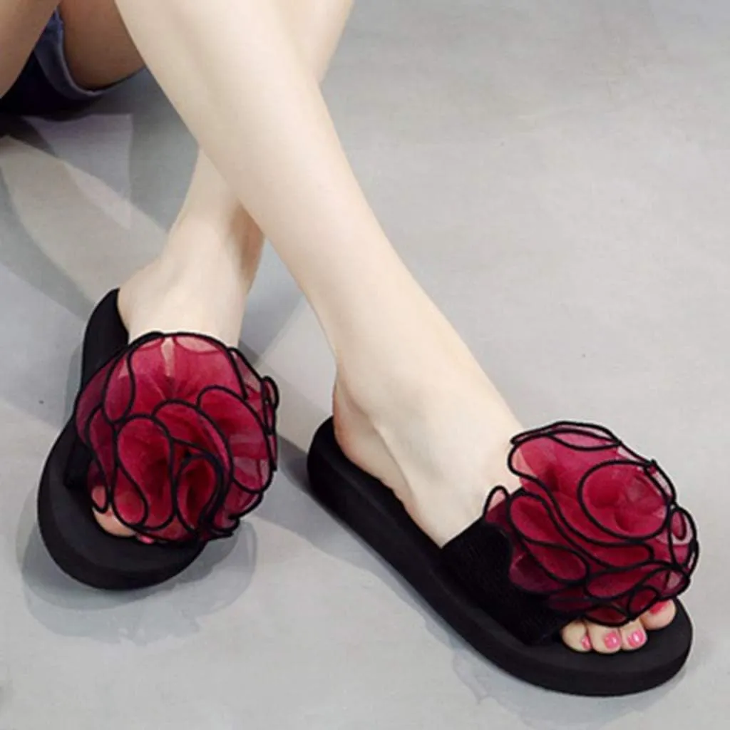 MIOKE Women's Bohemian Flower Flat Slide Sandals Fashion Comfort Anti-Slip Platform Summer Beach Sandals