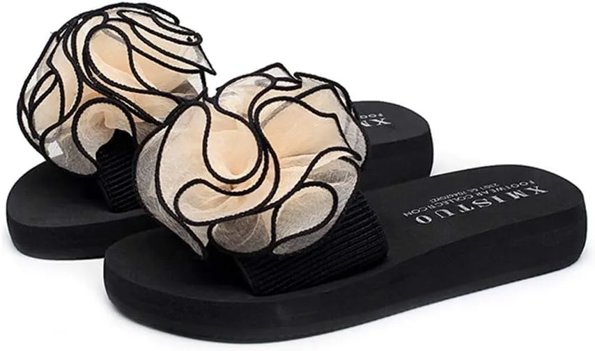 MIOKE Women's Bohemian Flower Flat Slide Sandals Fashion Comfort Anti-Slip Platform Summer Beach Sandals