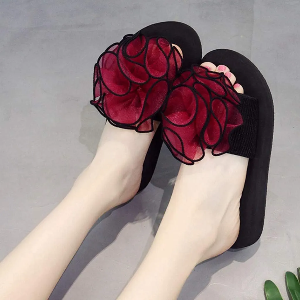 MIOKE Women's Bohemian Flower Flat Slide Sandals Fashion Comfort Anti-Slip Platform Summer Beach Sandals