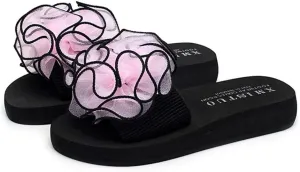 MIOKE Women's Bohemian Flower Flat Slide Sandals Fashion Comfort Anti-Slip Platform Summer Beach Sandals