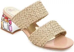 MIOKE Women's Fashion Low Block Heel Slide Sandals Open Toe Woven Comfort Chunky Heeled Mule Dress Sandal