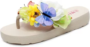 MIOKE Women's Flower Flat Platform Flipflops Bohemia Butterfly Summer Comfort Nonslip Beach Thong Sandals