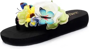 MIOKE Women's Flower Flat Platform Flipflops Bohemia Butterfly Summer Comfort Nonslip Beach Thong Sandals