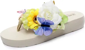 MIOKE Women's Flower Flat Platform Flipflops Bohemia Butterfly Summer Comfort Nonslip Beach Thong Sandals