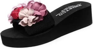 MIOKE Women's Flowers Wedge Slide Sandals Bohemia Fashion Platform Anti-Slip Comfort Summer Beach Sandals