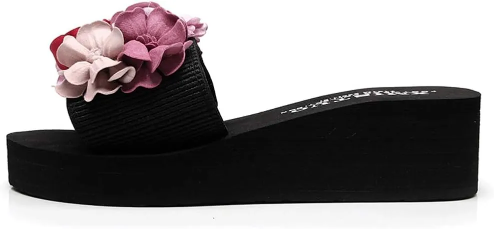 MIOKE Women's Flowers Wedge Slide Sandals Bohemia Fashion Platform Anti-Slip Comfort Summer Beach Sandals