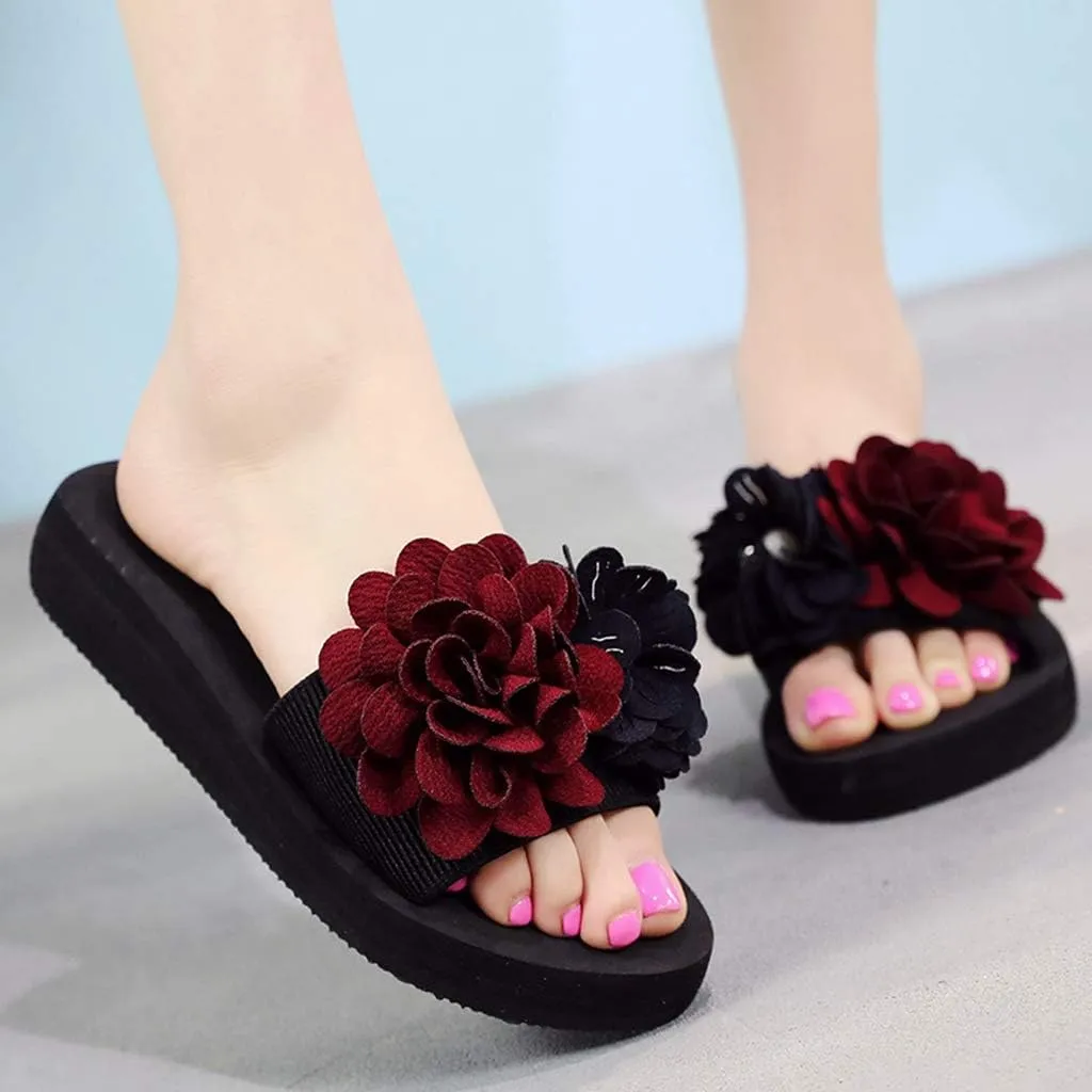 MIOKE Womens Lace Flower Flat Slide Sandals Fashion Bohemia Platform Comfort NonSlip Summer Beach Sandals