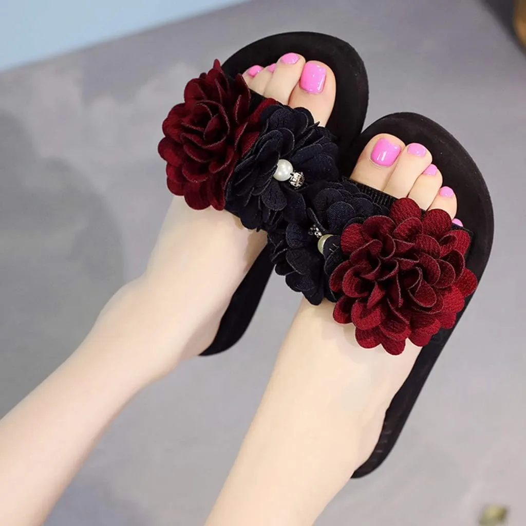 MIOKE Womens Lace Flower Flat Slide Sandals Fashion Bohemia Platform Comfort NonSlip Summer Beach Sandals