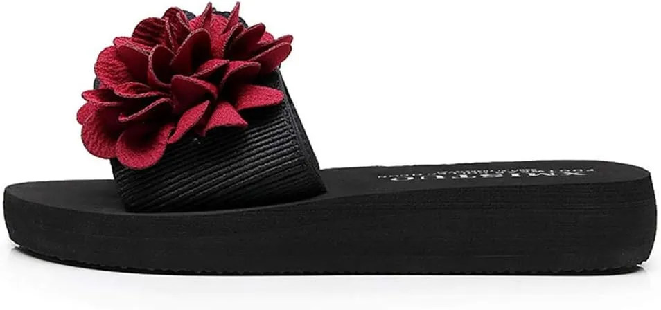 MIOKE Womens Lace Flower Flat Slide Sandals Fashion Bohemia Platform Comfort NonSlip Summer Beach Sandals
