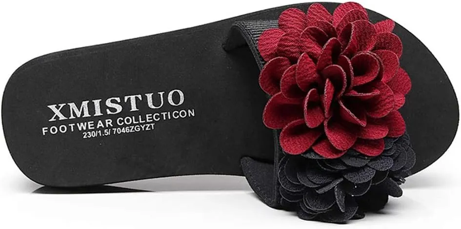 MIOKE Womens Lace Flower Flat Slide Sandals Fashion Bohemia Platform Comfort NonSlip Summer Beach Sandals