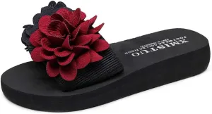 MIOKE Womens Lace Flower Flat Slide Sandals Fashion Bohemia Platform Comfort NonSlip Summer Beach Sandals
