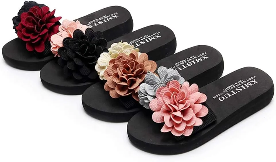 MIOKE Womens Lace Flower Flat Slide Sandals Fashion Bohemia Platform Comfort NonSlip Summer Beach Sandals