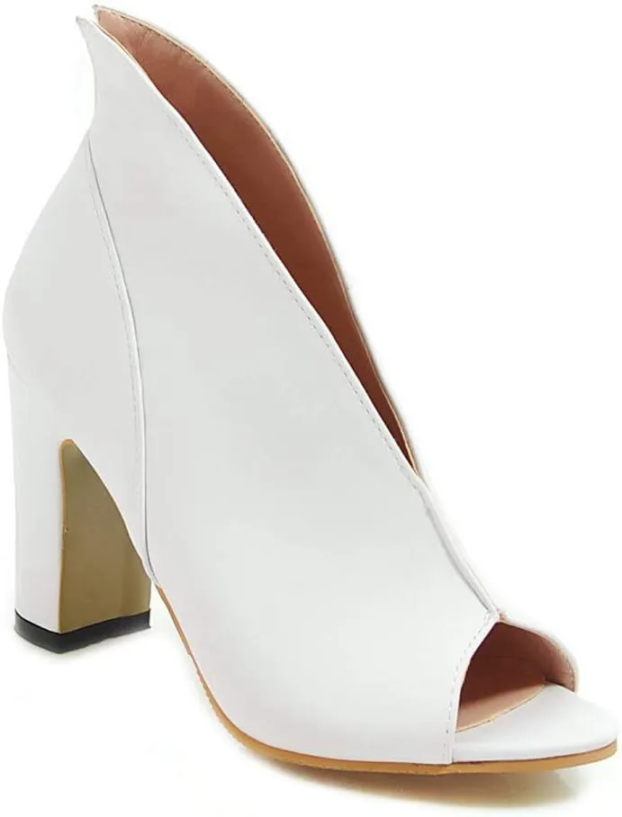 MIOKE Women's Peep Toe Chunky Block High Heel Sandals Fashion Slip On Dress Heeled Pump Booties Shoes