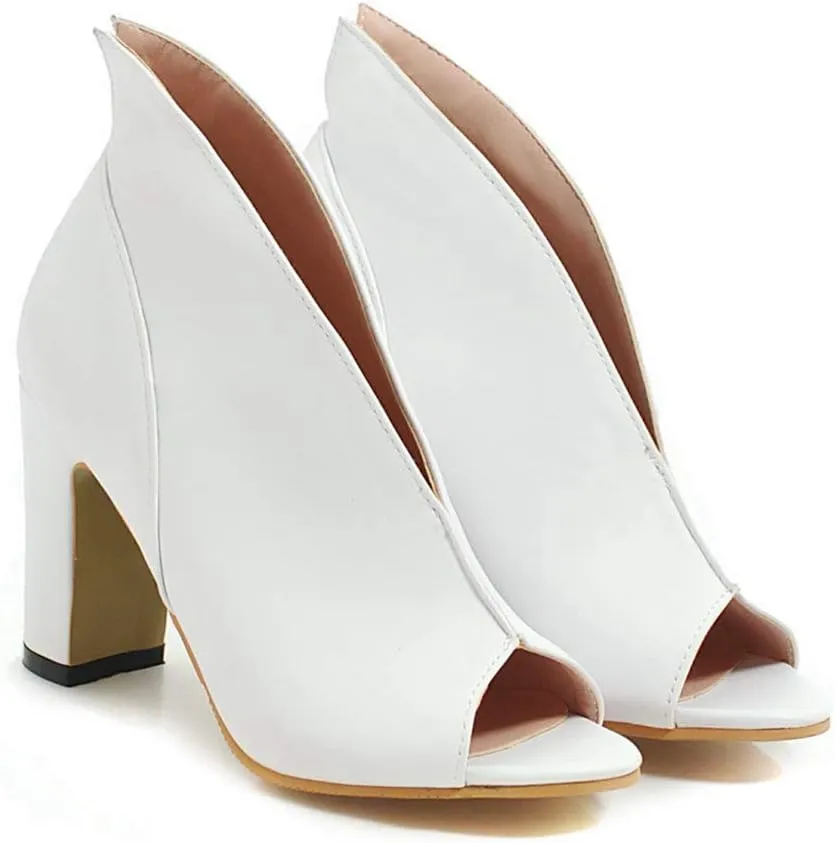 MIOKE Women's Peep Toe Chunky Block High Heel Sandals Fashion Slip On Dress Heeled Pump Booties Shoes