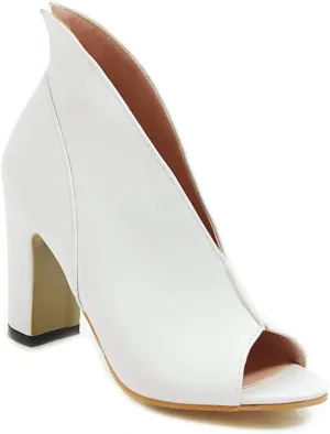 MIOKE Women's Peep Toe Chunky Block High Heel Sandals Fashion Slip On Dress Heeled Pump Booties Shoes