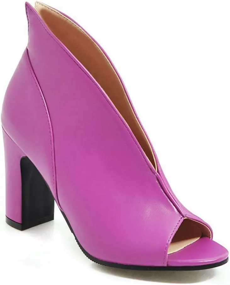 MIOKE Women's Peep Toe Chunky Block High Heel Sandals Fashion Slip On Dress Heeled Pump Booties Shoes